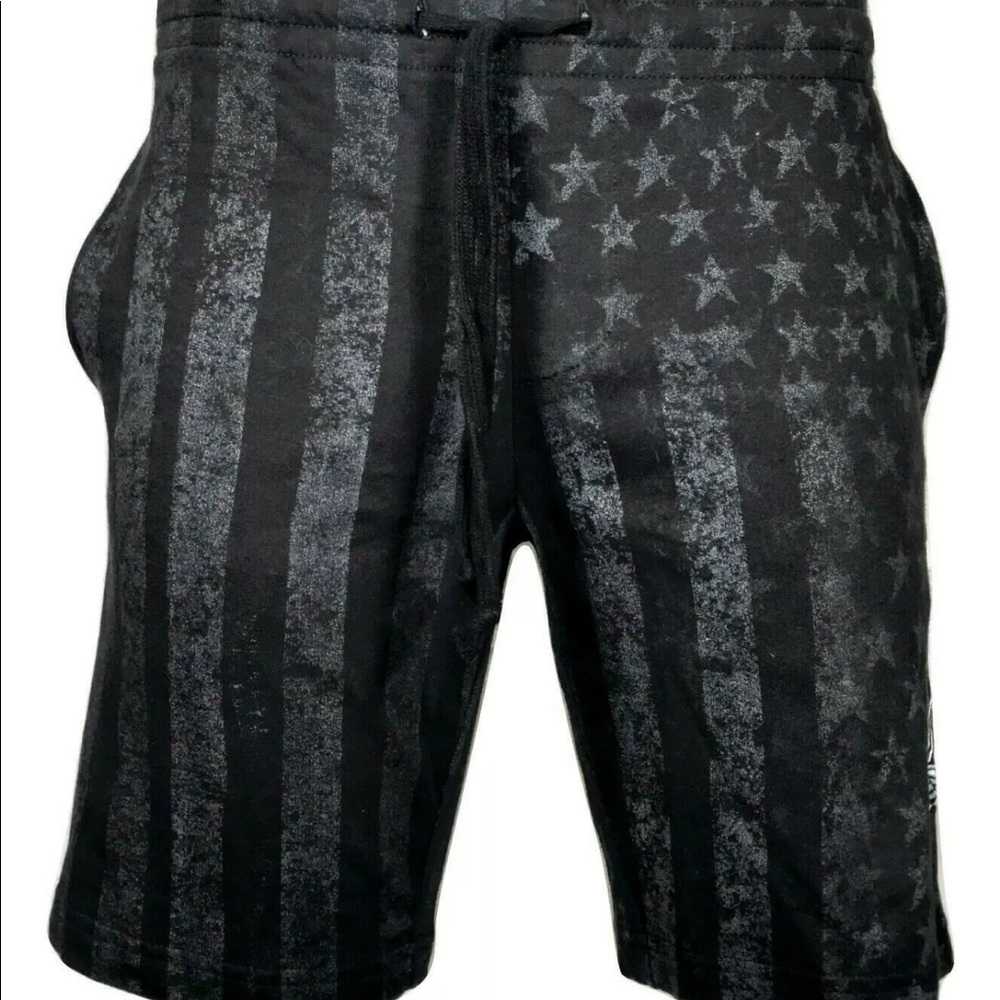 ARCHAIC by AFFLICTION Men's Shorts NATION Black USA Flag Biker MMA S-5XL - Picture 2 of 7